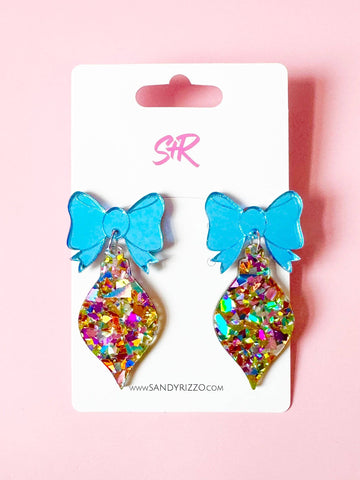 Colorful Confetti Ornament with Blue Bow