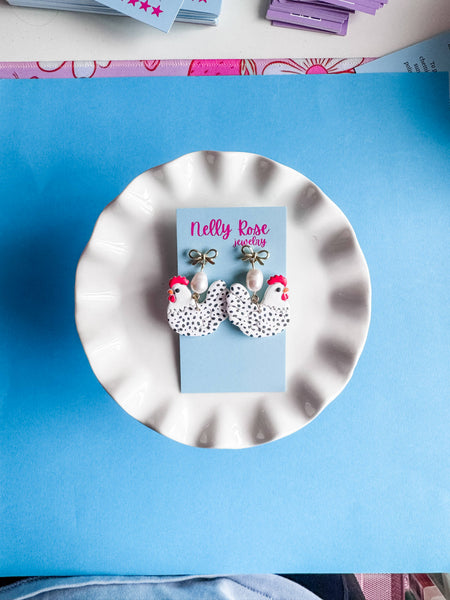 Chicken Earrings | Handmade Clay | Farm Animal