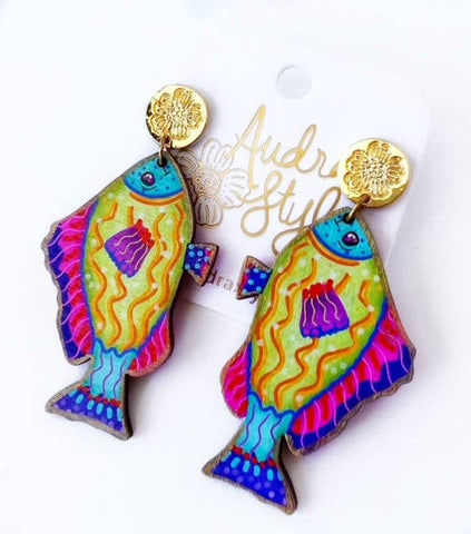 Headed to the Coast Colorful Fish Earring- Lime Green