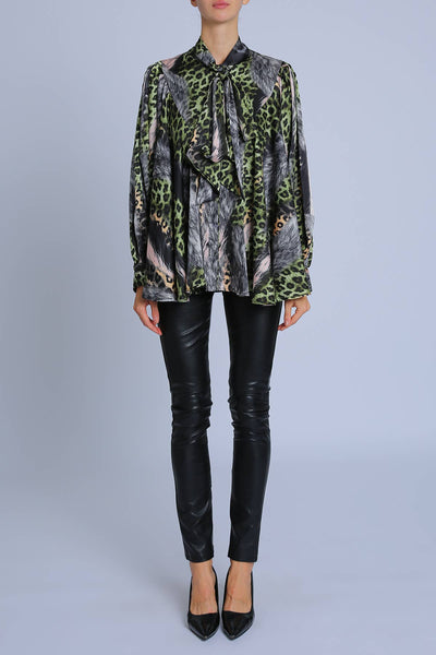 Beulah Style Leopard Printed Satin Blouse