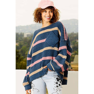 Cozy Afternoons Navy Striped Pullover Sweater