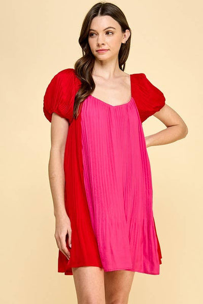 Lovely Fuchsia Color Block Dress