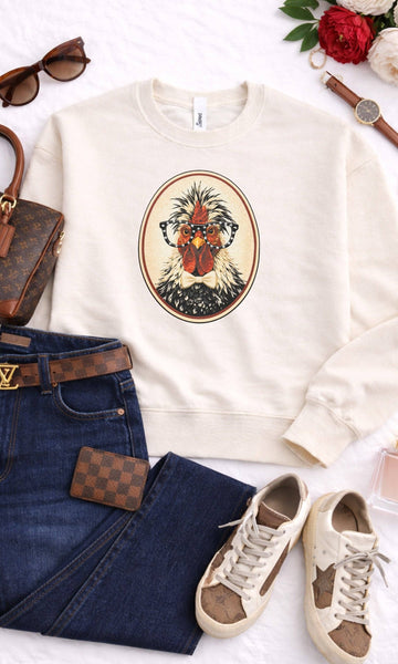 Glam Chicken Rhinestone Graphic Sweatshirt