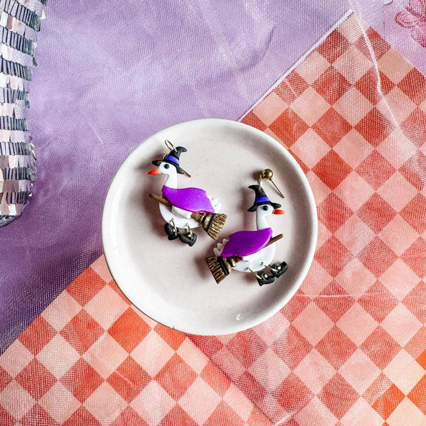 Witch Goose Clay Earrings
