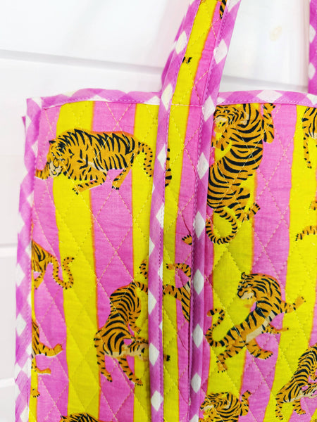 Lemonade Tiger Print Quilted Travel Tote