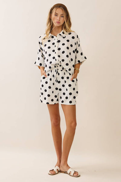 Polka Dot Short Sleeve Button-up Top