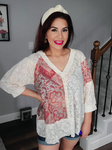 Lace & In Love Top- Red/White