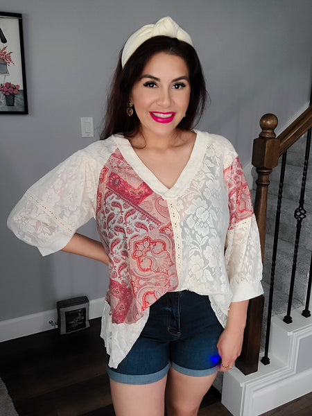 Lace & In Love Top- Red/White