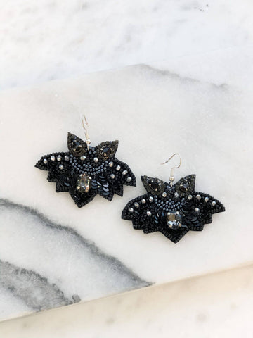 Beaded Jewel Bat Statement Earrings