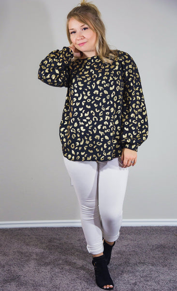 Divine Days of Fall Gold Leopard Waffle Knit Top