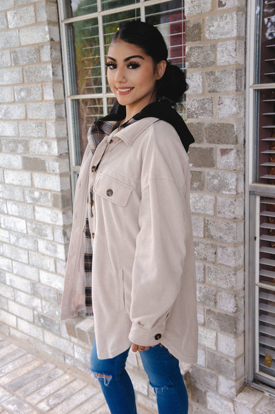 The Lacey Fleece Button Down Shacket-Ivory