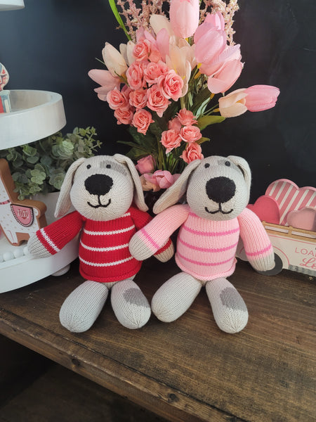 Handmade Valentine Puppy Dog- Pink Sweater