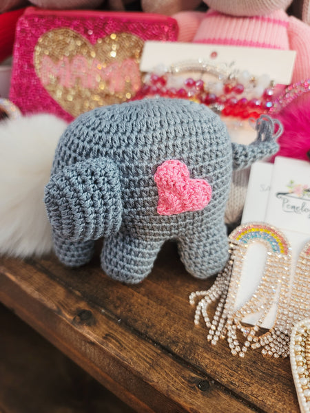 Handmade Crochet Elephant- Pink Heart
