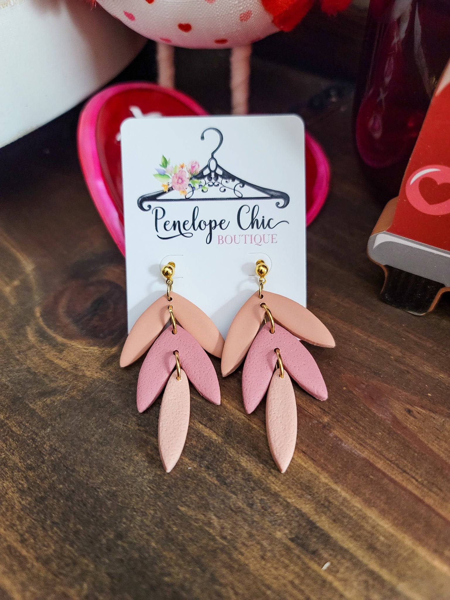 Peach/Rosewood Feather Earrings