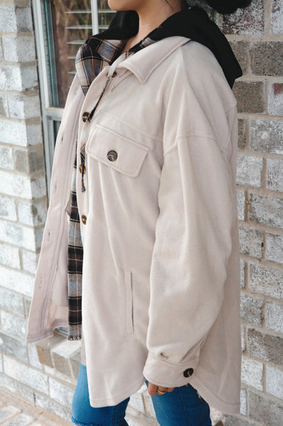 The Lacey Fleece Button Down Shacket-Ivory