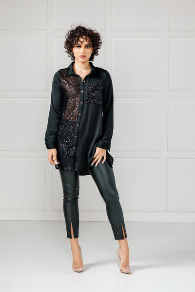 Night Out On The Town Black Sequin Blouse