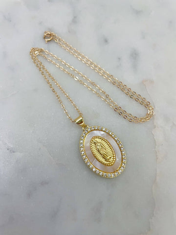 Mary Pendant Necklace- Gold & Cream