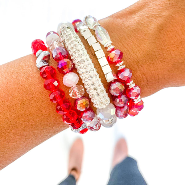 Sparkle Red and White Savvy Bling Bracelet Stack