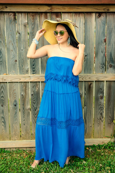 Caribbean Island Dreams Maxi Dress- Ocean Blue