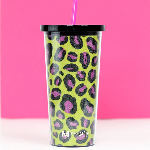 Lime and Pink Leopard Tumbler