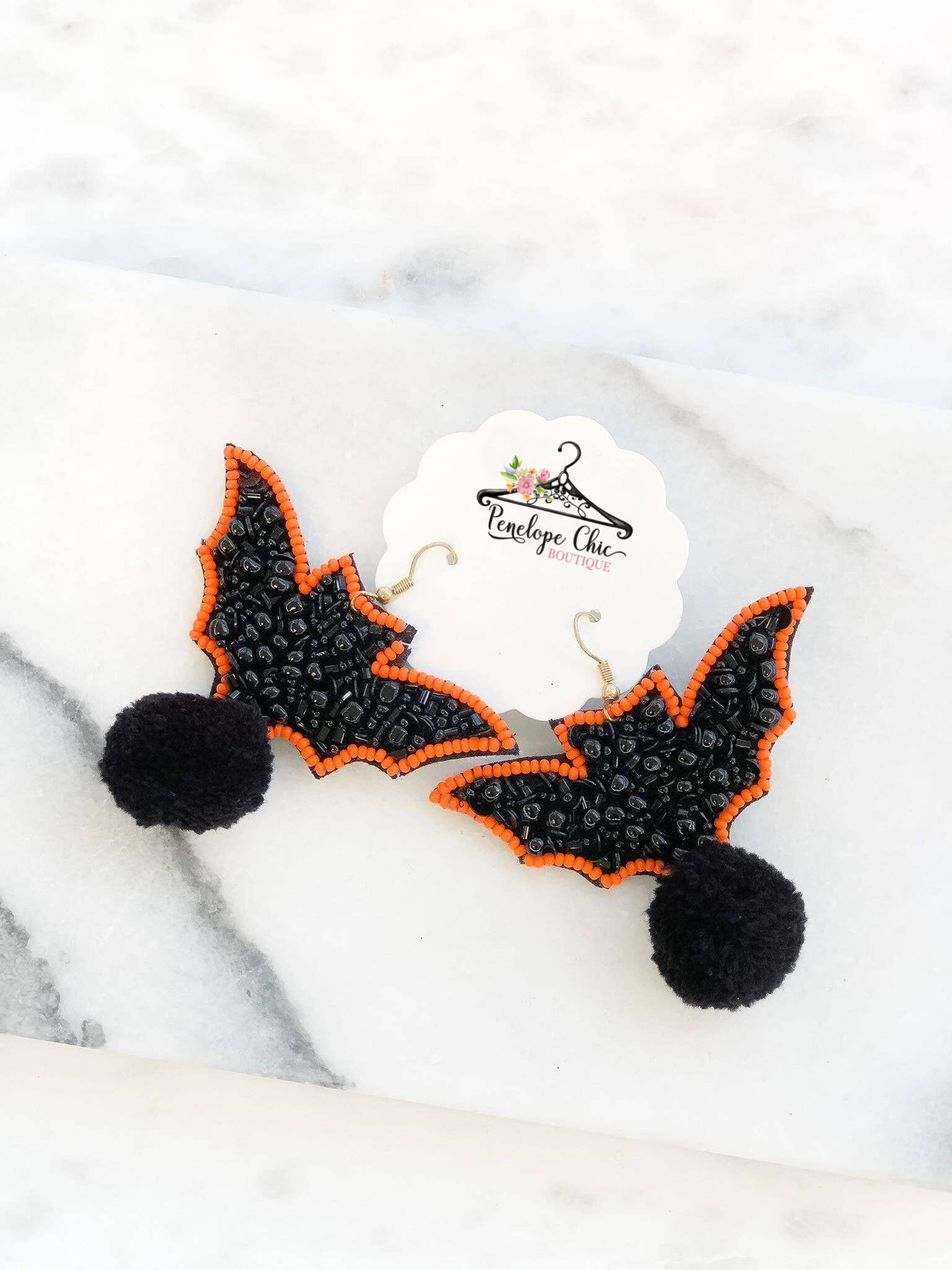 Spooky Bat Beaded Dangle Earrings
