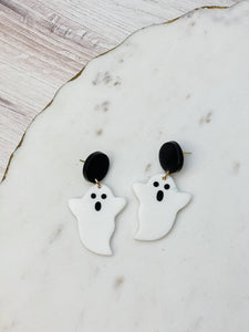 Clay Ghost Dangle Earrings-Cauldron Black