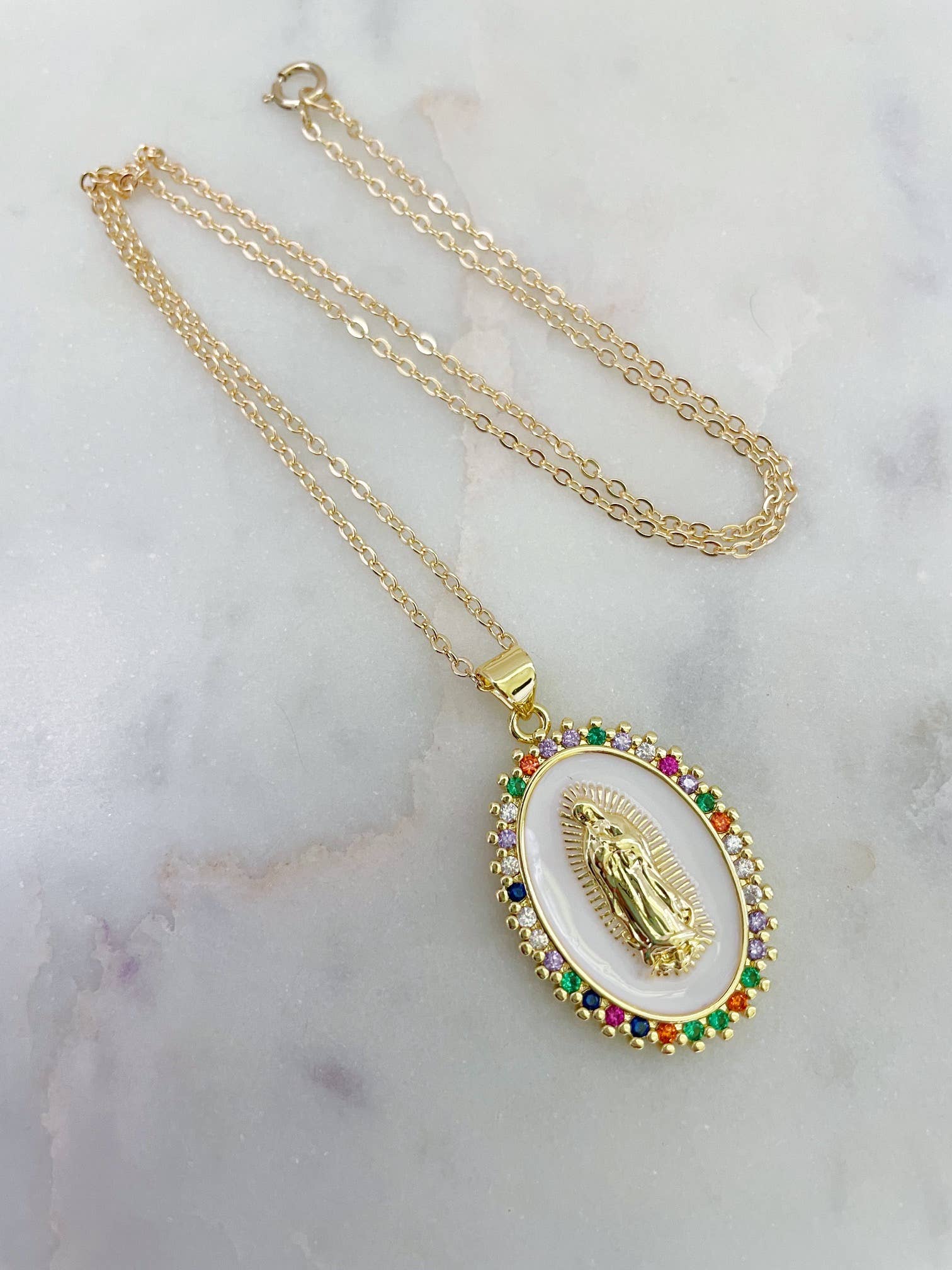 Mary Pendant Necklace- Colorful Crystal