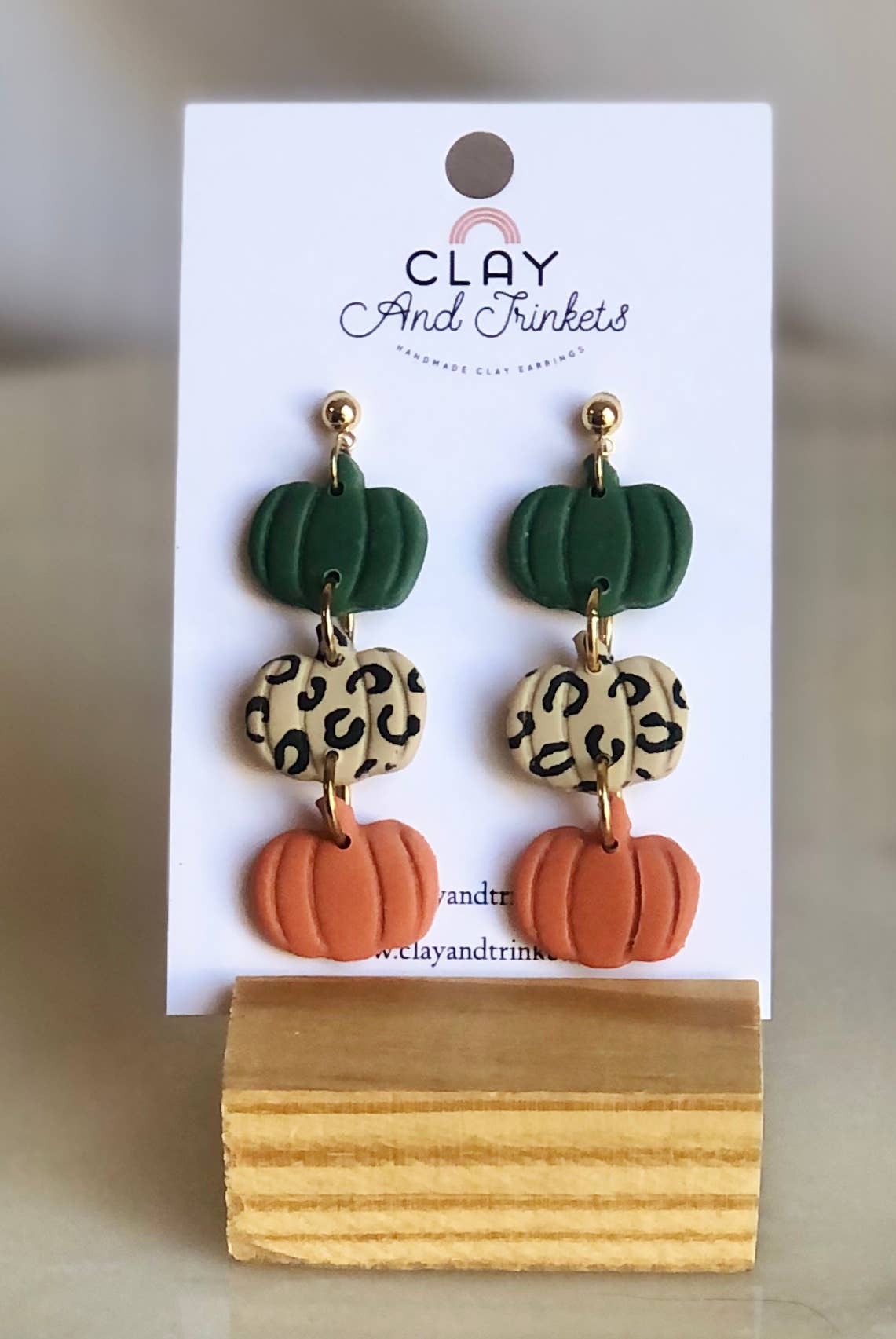 Pumpkin Cheetah Trio Dangle Earrings-Spruce/Beige