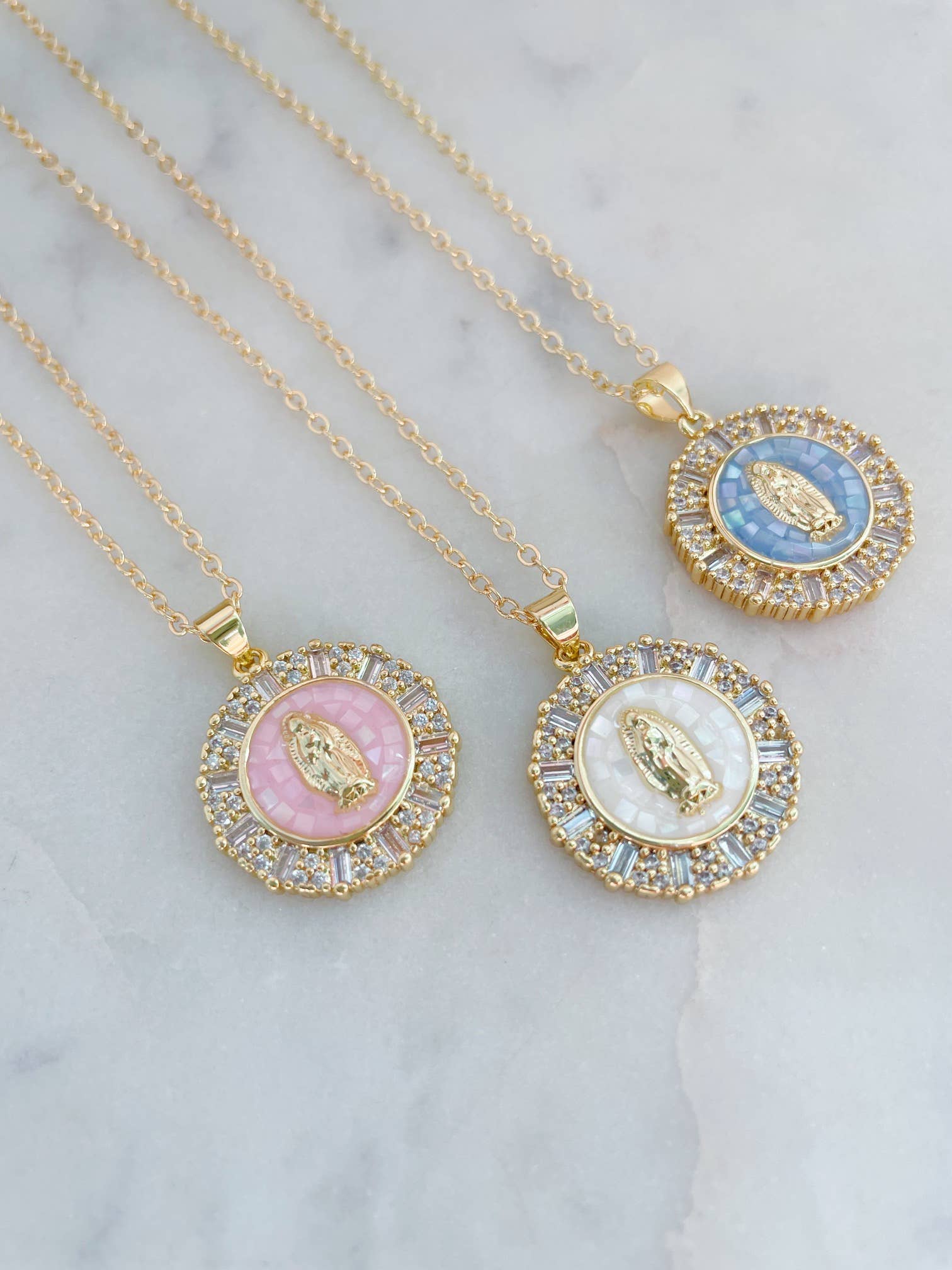 Mary Pendant Necklace- Opal/ Crystal