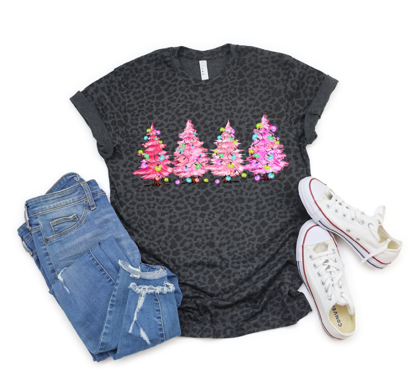  Chrismas Shirt Black Christmas Tree Pink Christmas