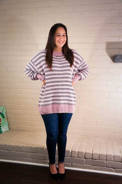 LoveStruck Mauve and Grey Chenille Sweater