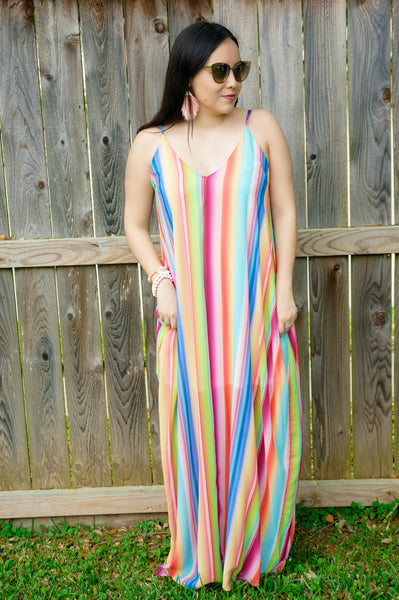 Diva in Wonderland Rainbow Multi Striped Maxi