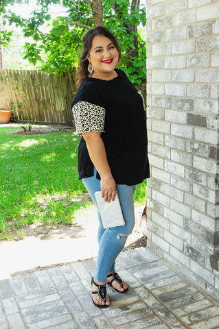 Prosecco Tasting Leopard Sleeve Shift Top