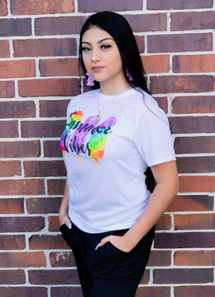 Fun and Flirty Summer Vibes Multi Colored Tee