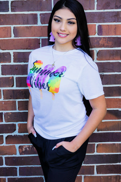 Fun and Flirty Summer Vibes Multi Colored Tee
