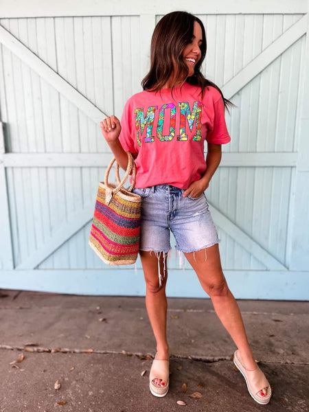 Floral MOM Tee in Watermelon