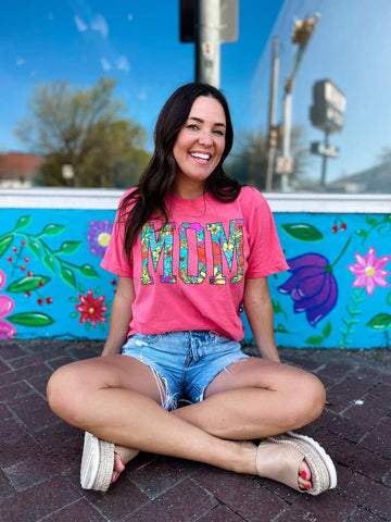 Floral MOM Tee in Watermelon