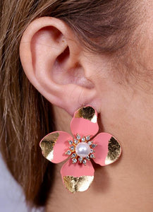 Seashore Suites Gold Dipped Petal Flower Earrings- Peach