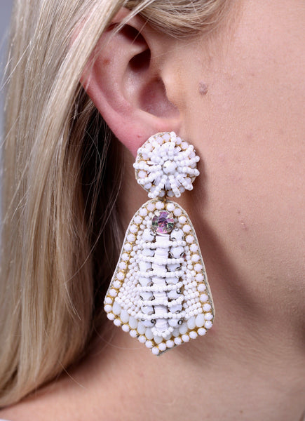 A True Vision Bead And Stone Embellished Earrings-White