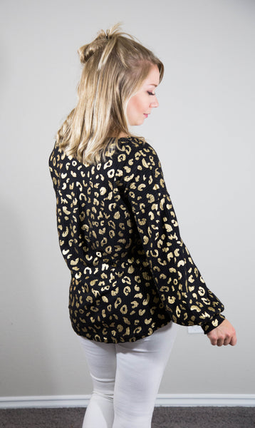 Divine Days of Fall Gold Leopard Waffle Knit Top