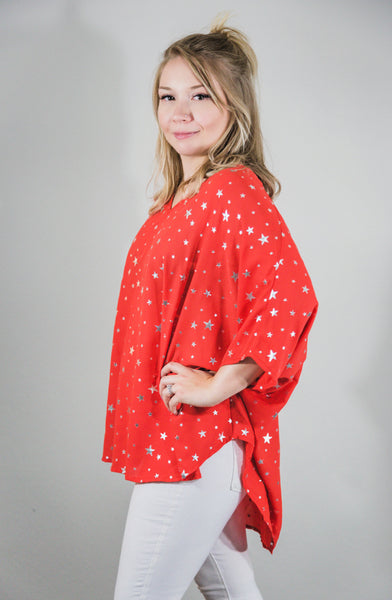 Stars On The Water Red Print Tunic Top