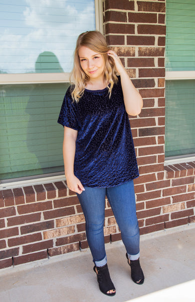 Impeccable Style Navy Leopard Top