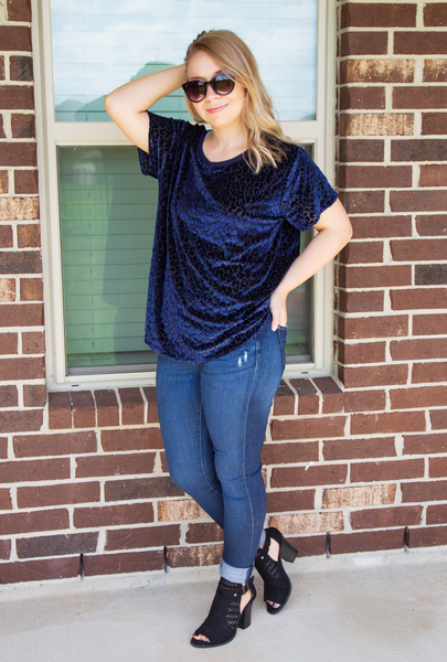 Impeccable Style Navy Leopard Top