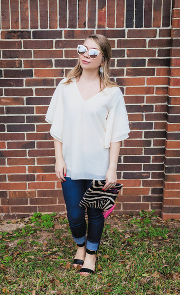 Dinner For Two Chiffon Shift Top- Off White