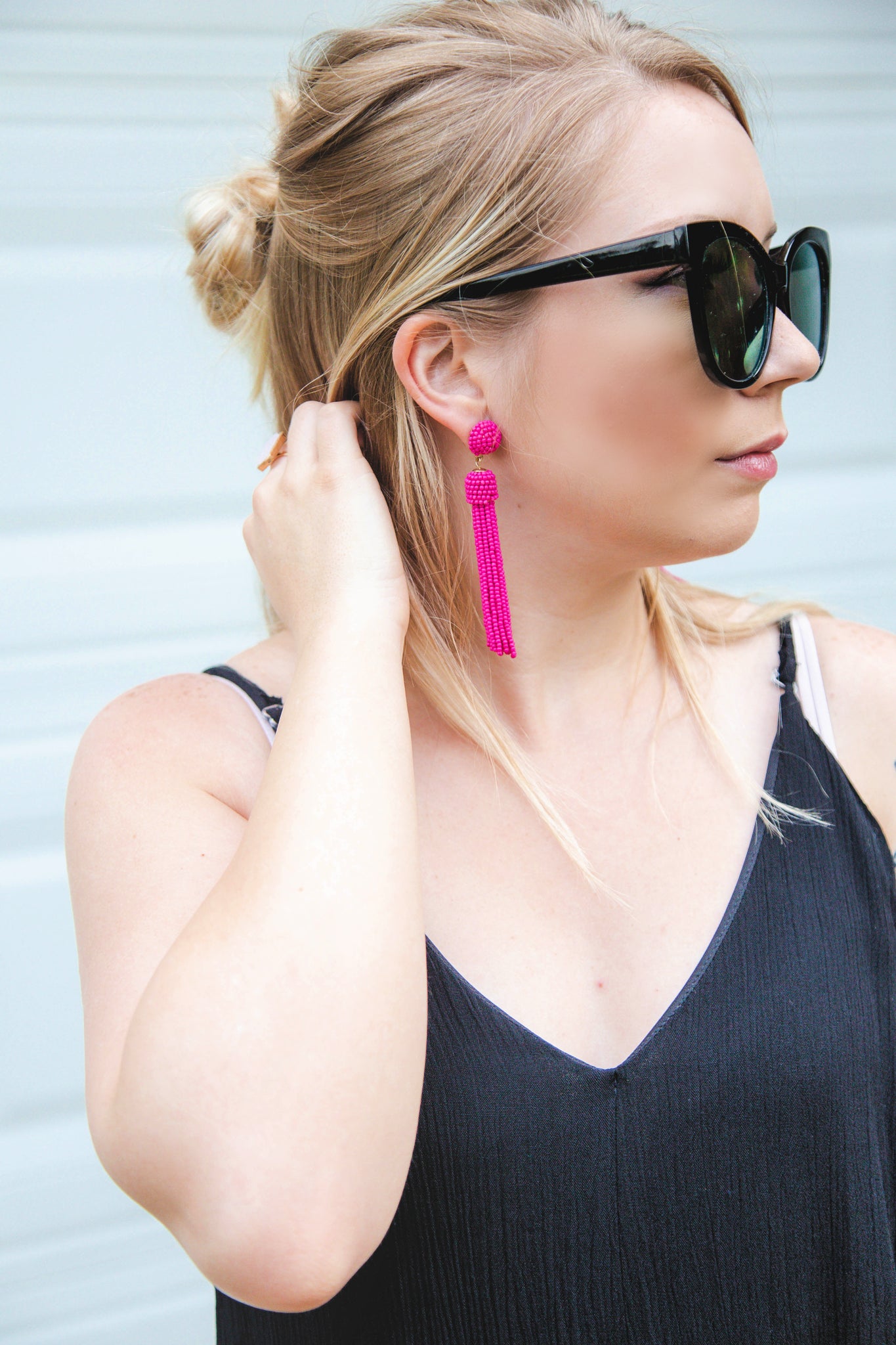 Chic and True Beaded Tassel Earring-Hot Pink