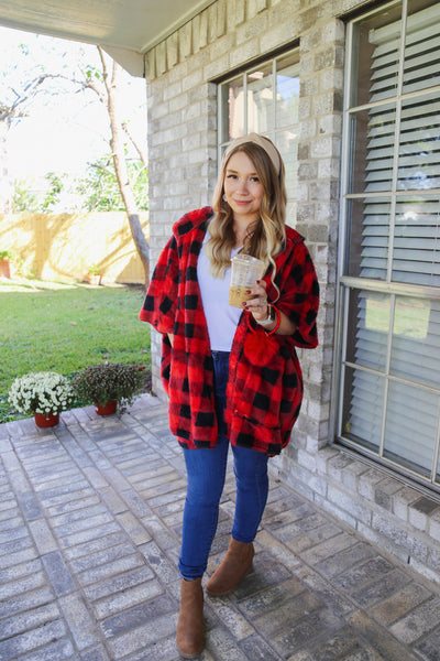 Holly Jolly Red Plaid Sherpa Vest