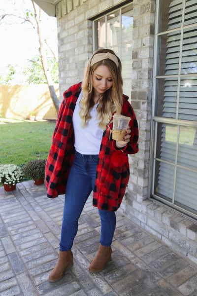 Holly Jolly Red Plaid Sherpa Vest