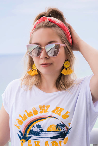 Sunny Summer Day Flower Tassel Earrings- Marigold