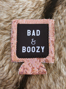 Bad & Boozy Rose Gold Sequin Koozie