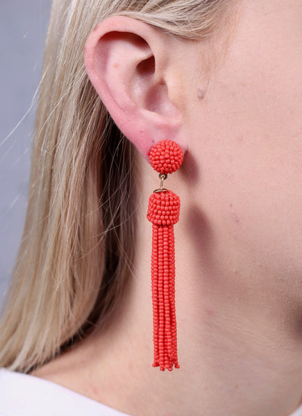 Chic and True Beaded Tassel Earring-Tangerine